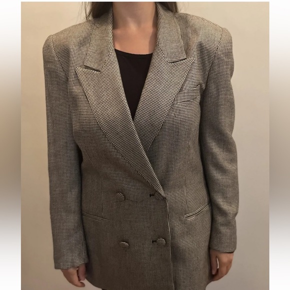 CHRISTIAN DIOR VINTAGE WOOL HOUNDSTOOTH DOUBLE-BREASTED WOMEN S BLAZER - Picture 2 of 11